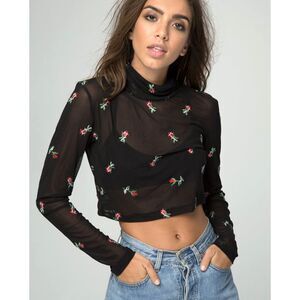 MOTEL "Lara" Rose Embroidered Mesh Net Stretch Crop Top Festival Small NWT
